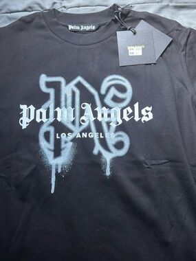 Palm Angels Black T‑Shirt with White Spray Logo